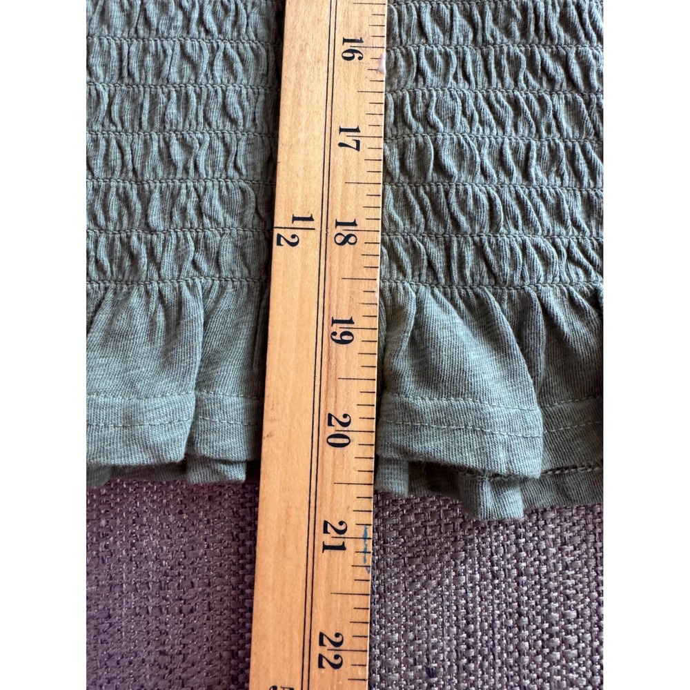 Aerie Womens XL Olive Green Smocked Ruffle Hem Short Sleeve Cotton Crop Top - Picture 5 of 9